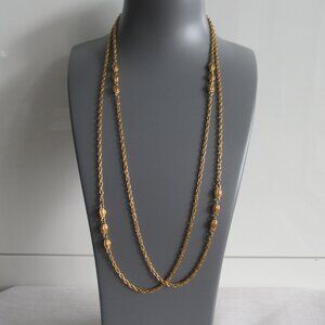 Vintage Signed Monet Extra Long Gold Tone Necklace 54" Long, From Estate